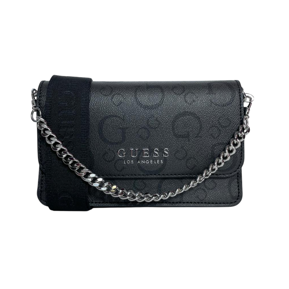 Bolso Guess Negro, con estampado, cadena...
